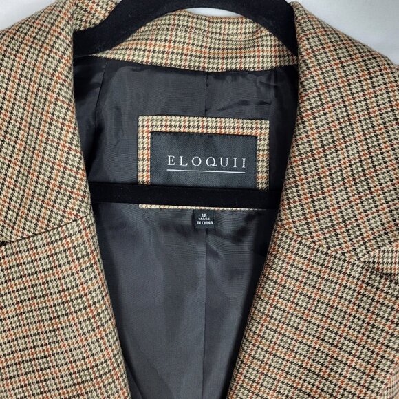 Eloquii Relaxed Fit Boyfriend Blazer Women's 18 Houndstooth Brown 1 Button NWT - Picture 4 of 12